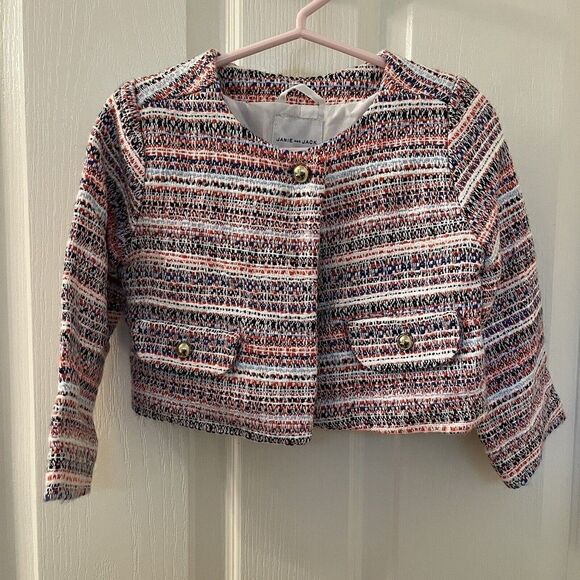 Janie and Jack Tweed Blazer Jacket Orange Blue White Girls Size 2T - Picture 1 of 8
